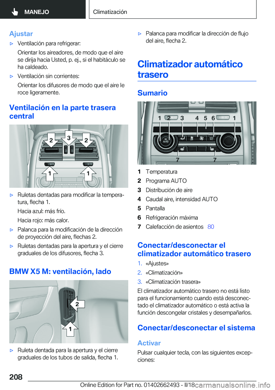 BMW X5 M 2018  Manuales de Empleo (in Spanish) �A�j�u�s�t�a�rx�V�e�n�t�i�l�a�c�i�