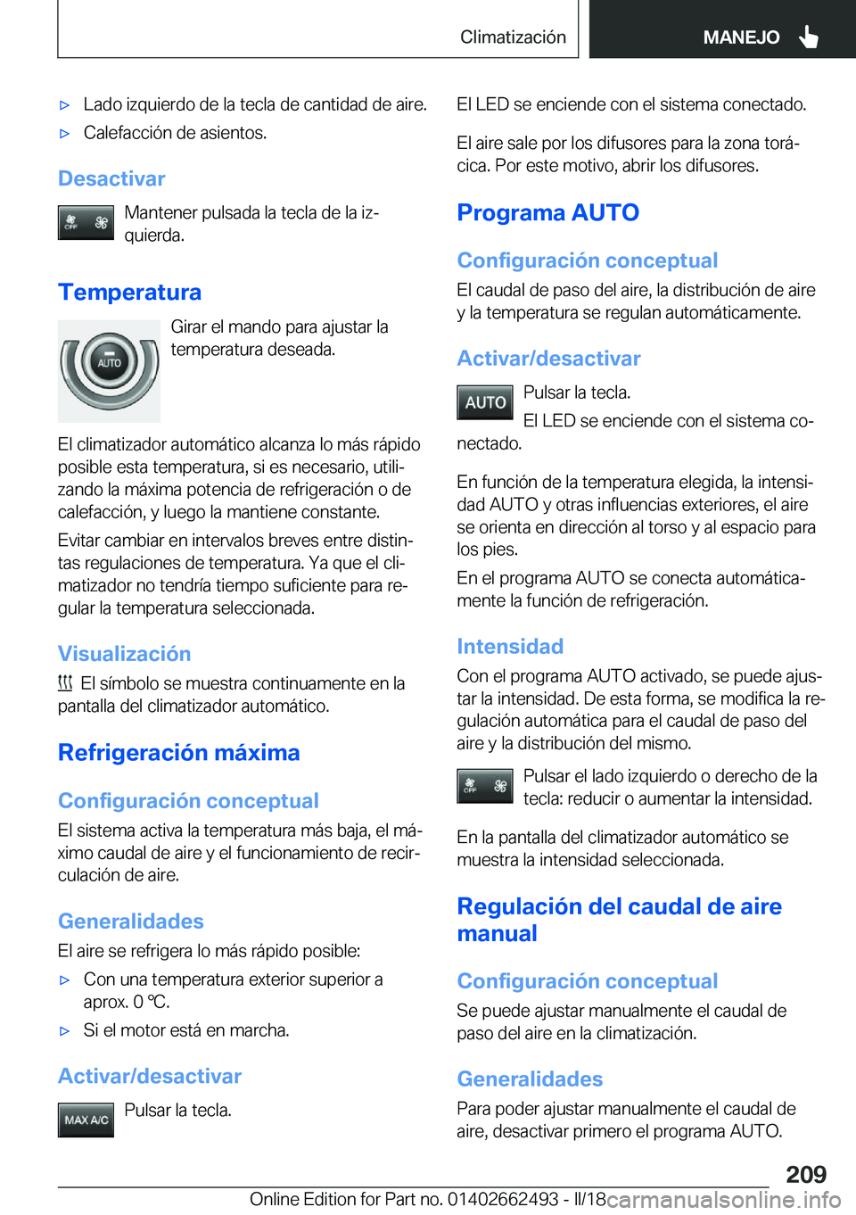 BMW X5 M 2018  Manuales de Empleo (in Spanish) x�L�a�d�o� �i�z�q�u�i�e�r�d�o� �d�e� �l�a� �t�e�c�l�a� �d�e� �c�a�n�t�i�d�a�d� �d�e� �a�i�r�e�.x�C�a�l�e�f�a�c�c�i�
