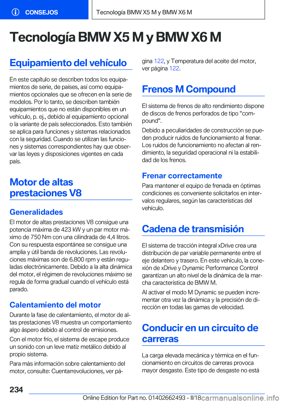 BMW X5 M 2018  Manuales de Empleo (in Spanish) �T�e�c�n�o�l�o�g�