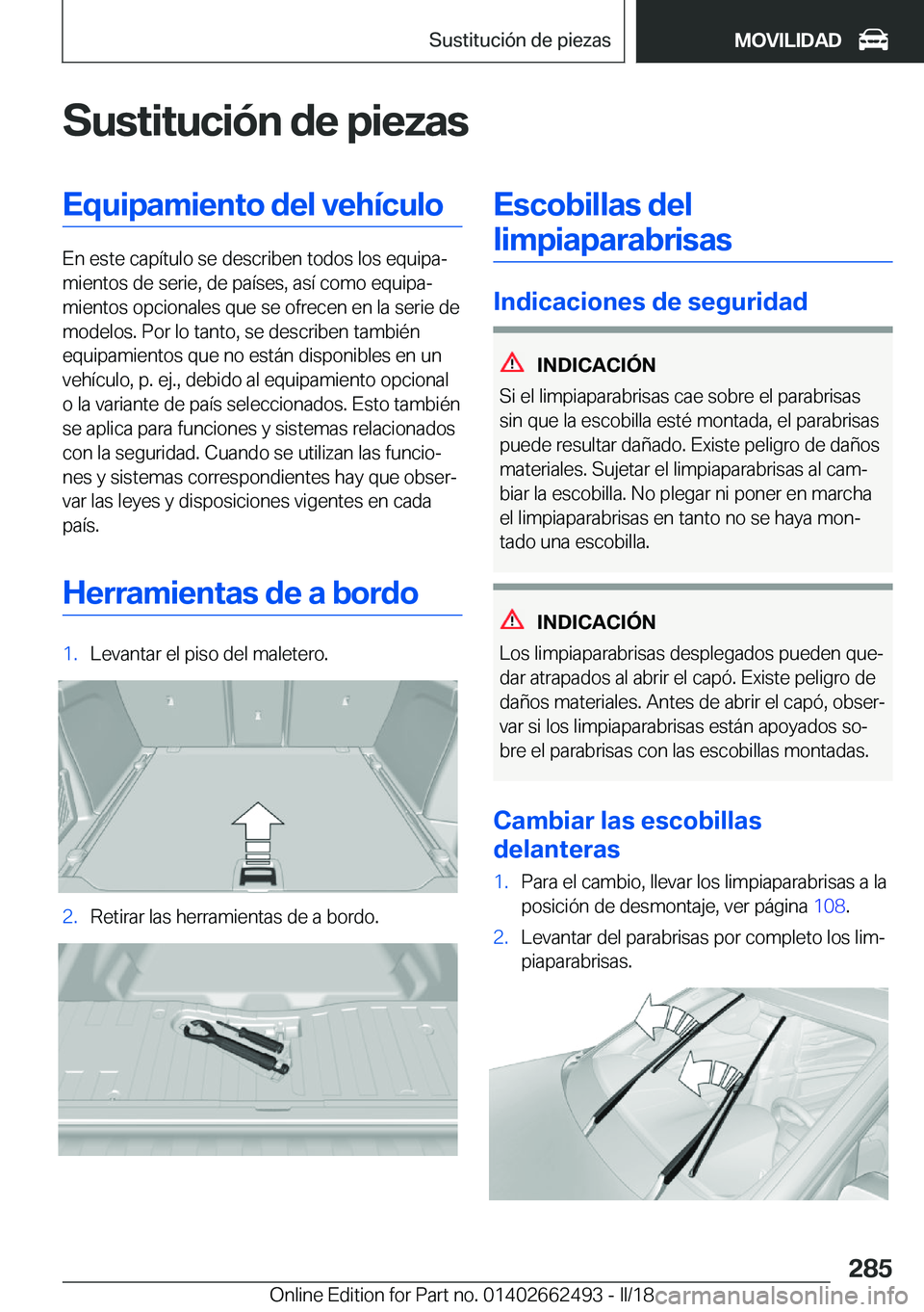 BMW X5 M 2018  Manuales de Empleo (in Spanish) �S�u�s�t�i�t�u�c�i�