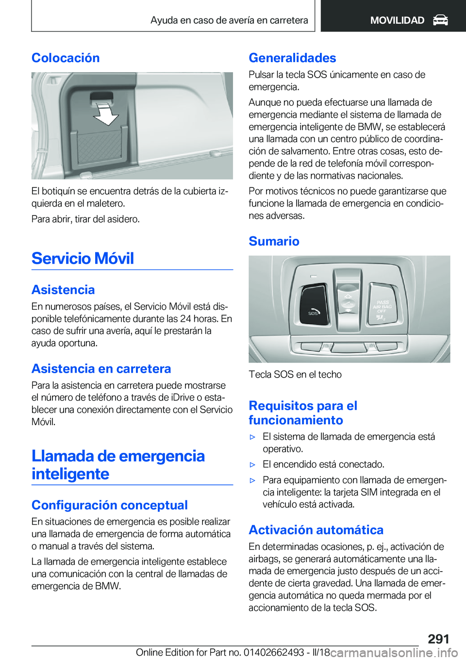 BMW X5 M 2018  Manuales de Empleo (in Spanish) �C�o�l�o�c�a�c�i�