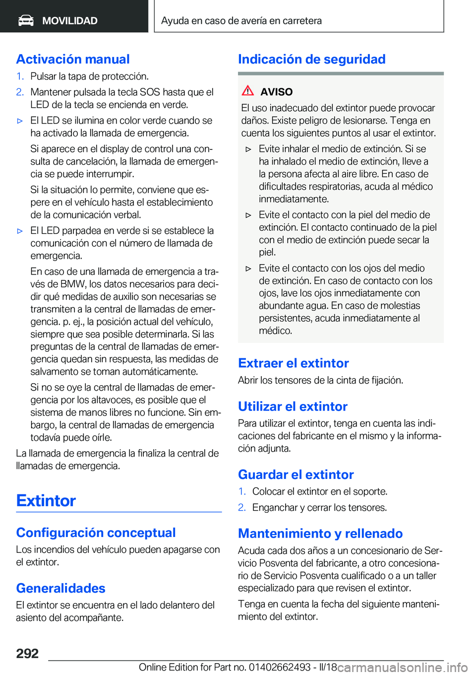BMW X5 M 2018  Manuales de Empleo (in Spanish) �A�c�t�i�v�a�c�i�