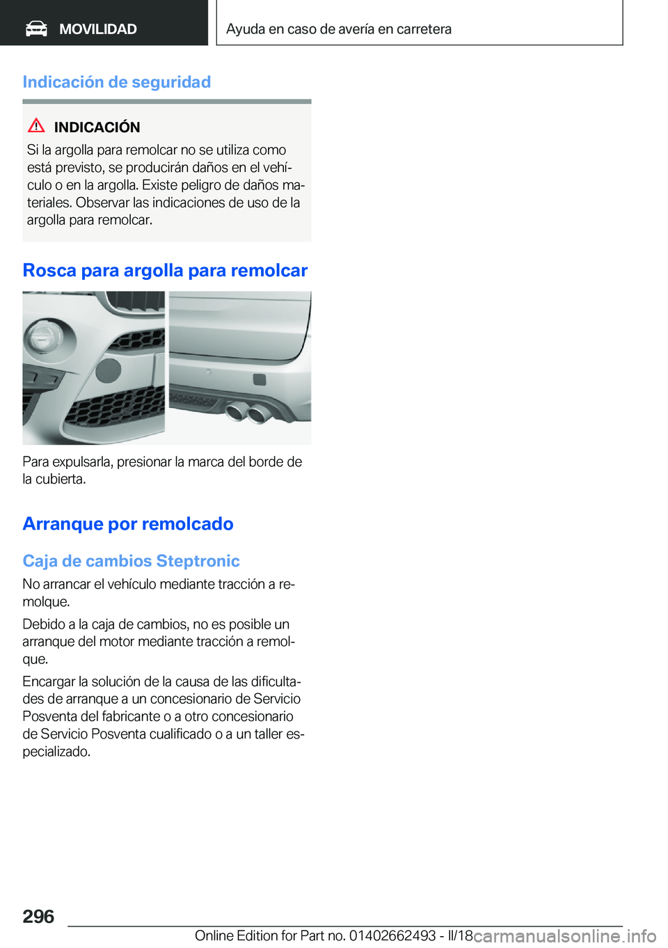 BMW X5 M 2018  Manuales de Empleo (in Spanish) �I�n�d�i�c�a�c�i�