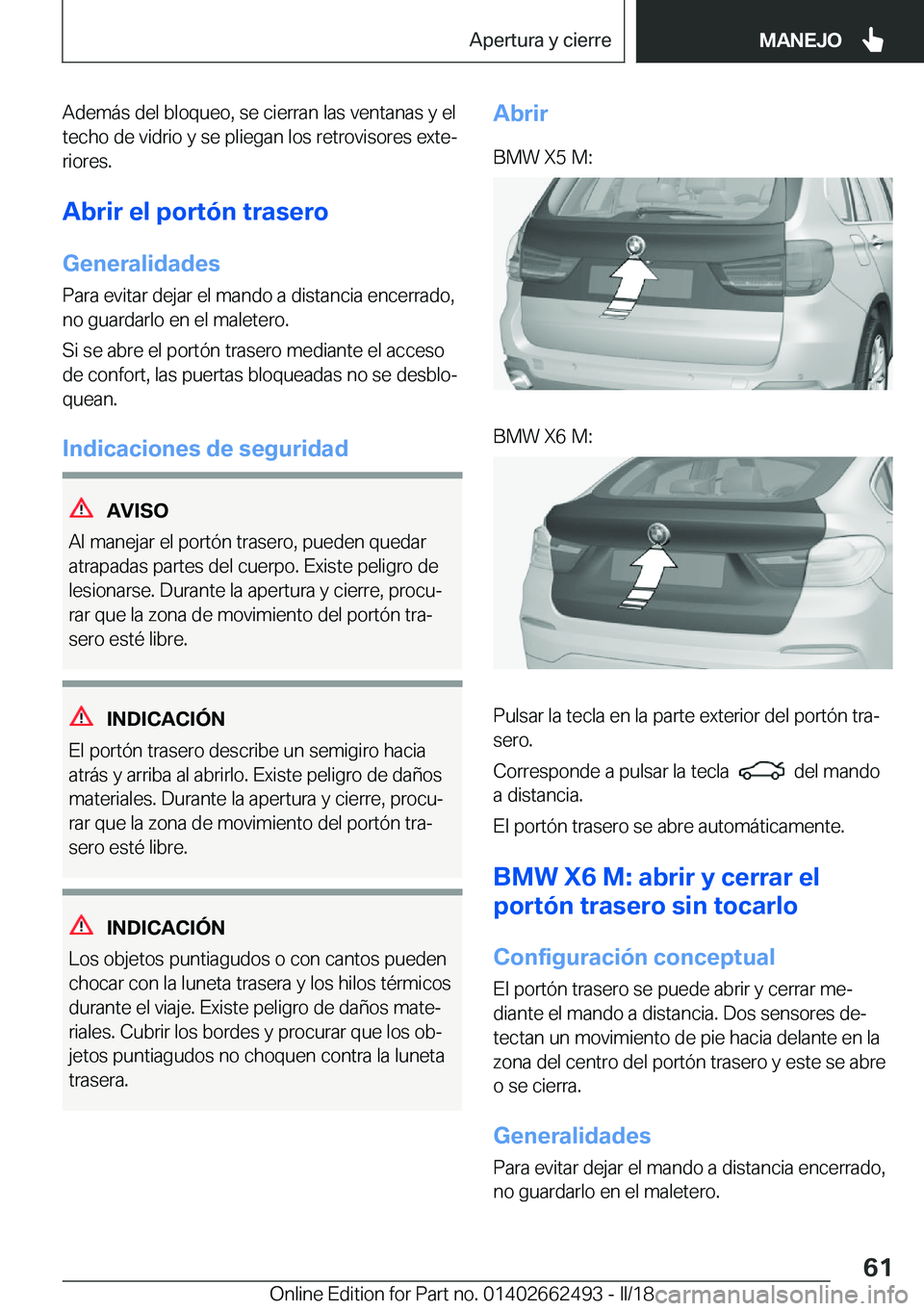 BMW X5 M 2018  Manuales de Empleo (in Spanish) �A�d�e�m�