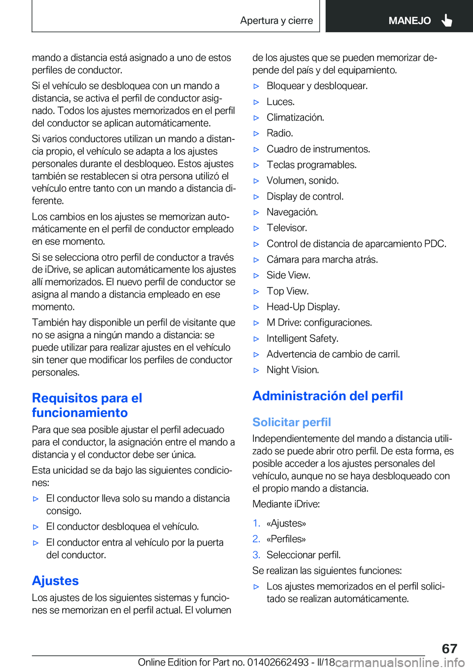 BMW X5 M 2018  Manuales de Empleo (in Spanish) �m�a�n�d�o� �a� �d�i�s�t�a�n�c�i�a� �e�s�t�