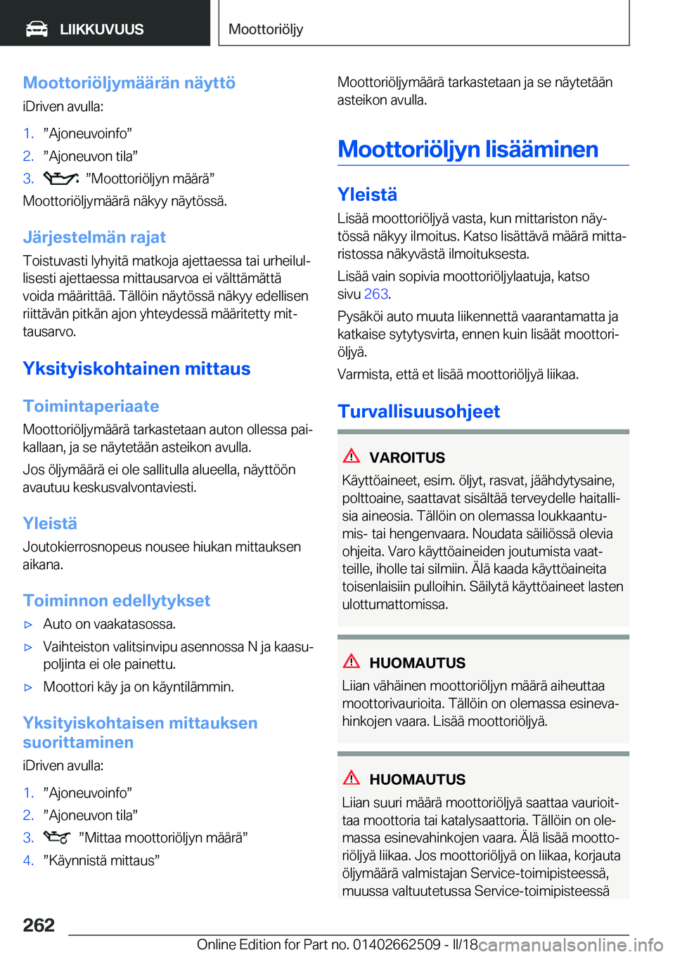 BMW X5 M 2018  Omistajan Käsikirja (in Finnish) �M�o�o�t�t�o�r�i�