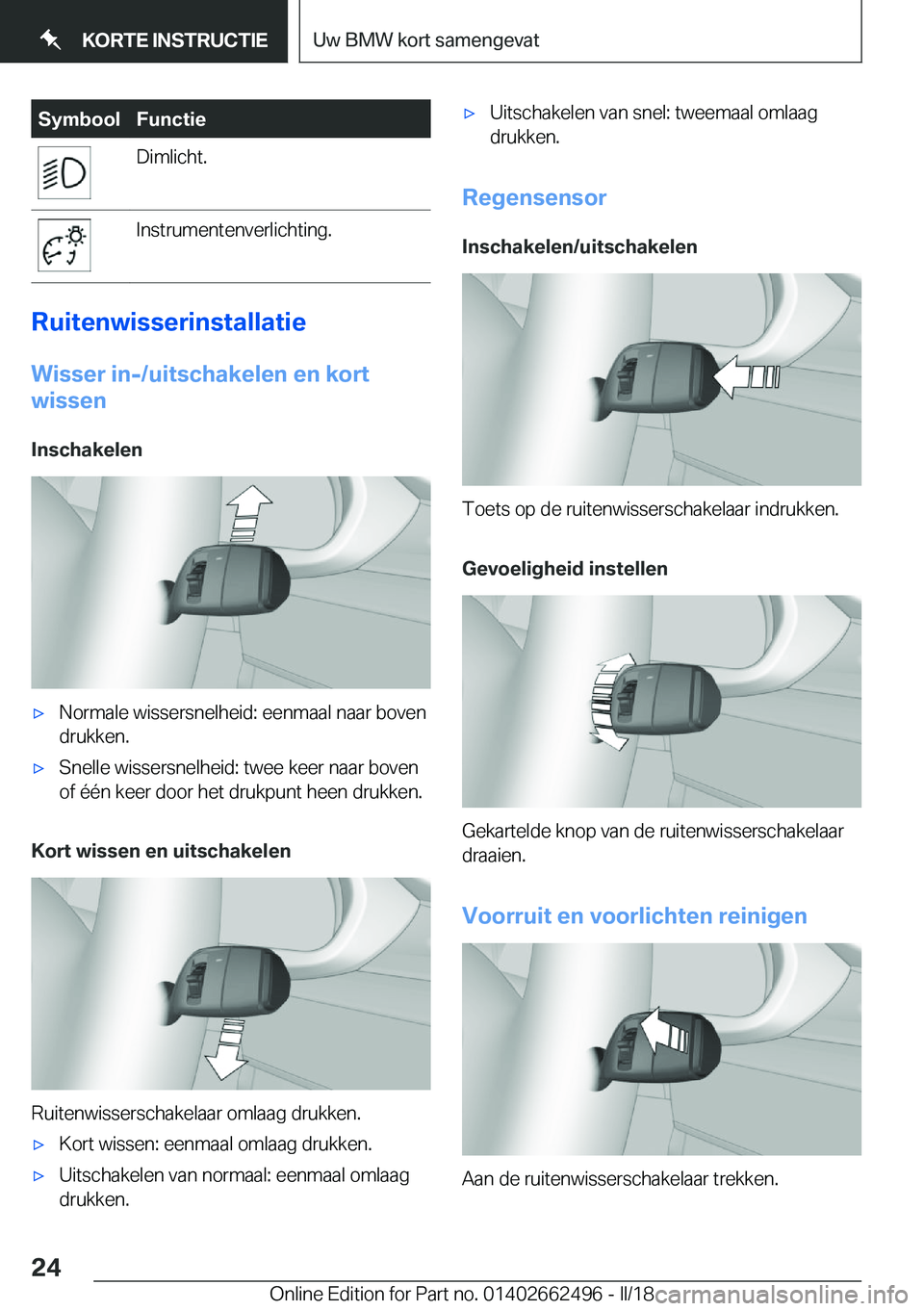 BMW X5 M 2018  Instructieboekjes (in Dutch) �S�y�m�b�o�o�l�F�u�n�c�t�i�e�D�i�m�l�i�c�h�t�.�I�n�s�t�r�u�m�e�n�t�e�n�v�e�r�l�i�c�h�t�i�n�g�.
�R�u�i�t�e�n�w�i�s�s�e�r�i�n�s�t�a�l�l�a�t�i�e�W�i�s�s�e�r��i�n�-�/�u�i�t�s�c�h�a�k�e�l�e�n��e�n��k�o�