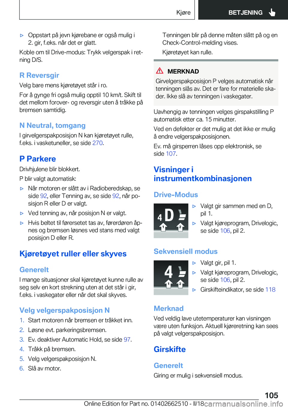 BMW X5 M 2018  InstruksjonsbØker (in Norwegian) 'x�O�p�p�s�t�a�r�t� �p�å� �j�e�v�n� �k�j�