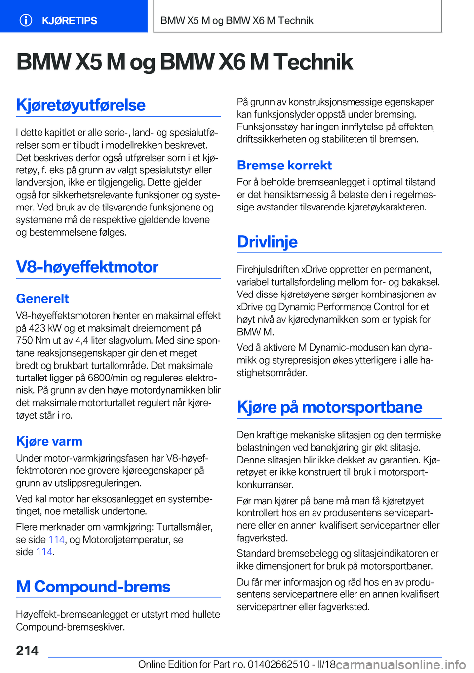 BMW X5 M 2018  InstruksjonsbØker (in Norwegian) �B�M�W��X�5��M��o�g��B�M�W��X�6��M��T�e�c�h�n�i�k�K�j�