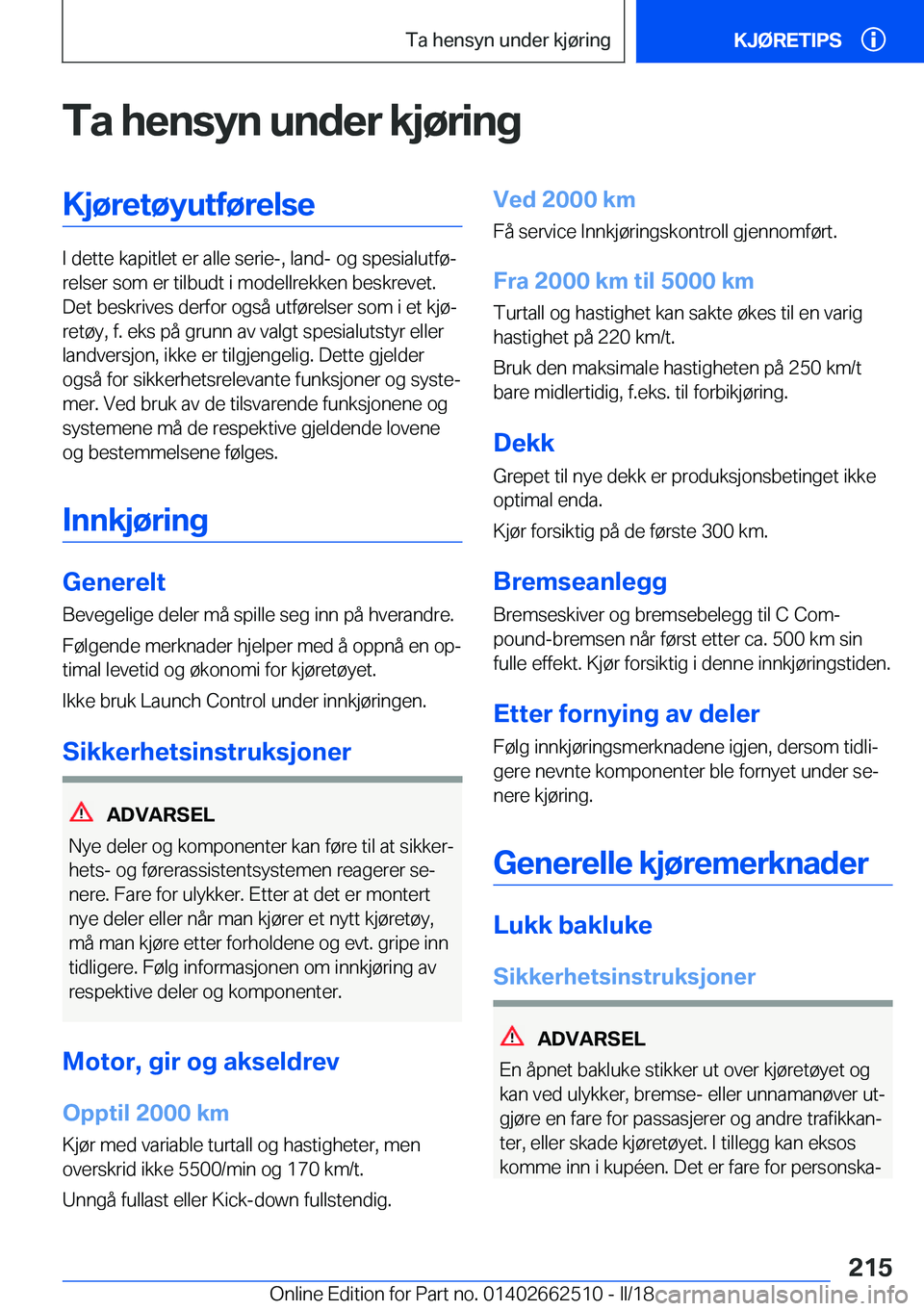 BMW X5 M 2018  InstruksjonsbØker (in Norwegian) �T�a��h�e�n�s�y�n��u�n�d�e�r��k�j�