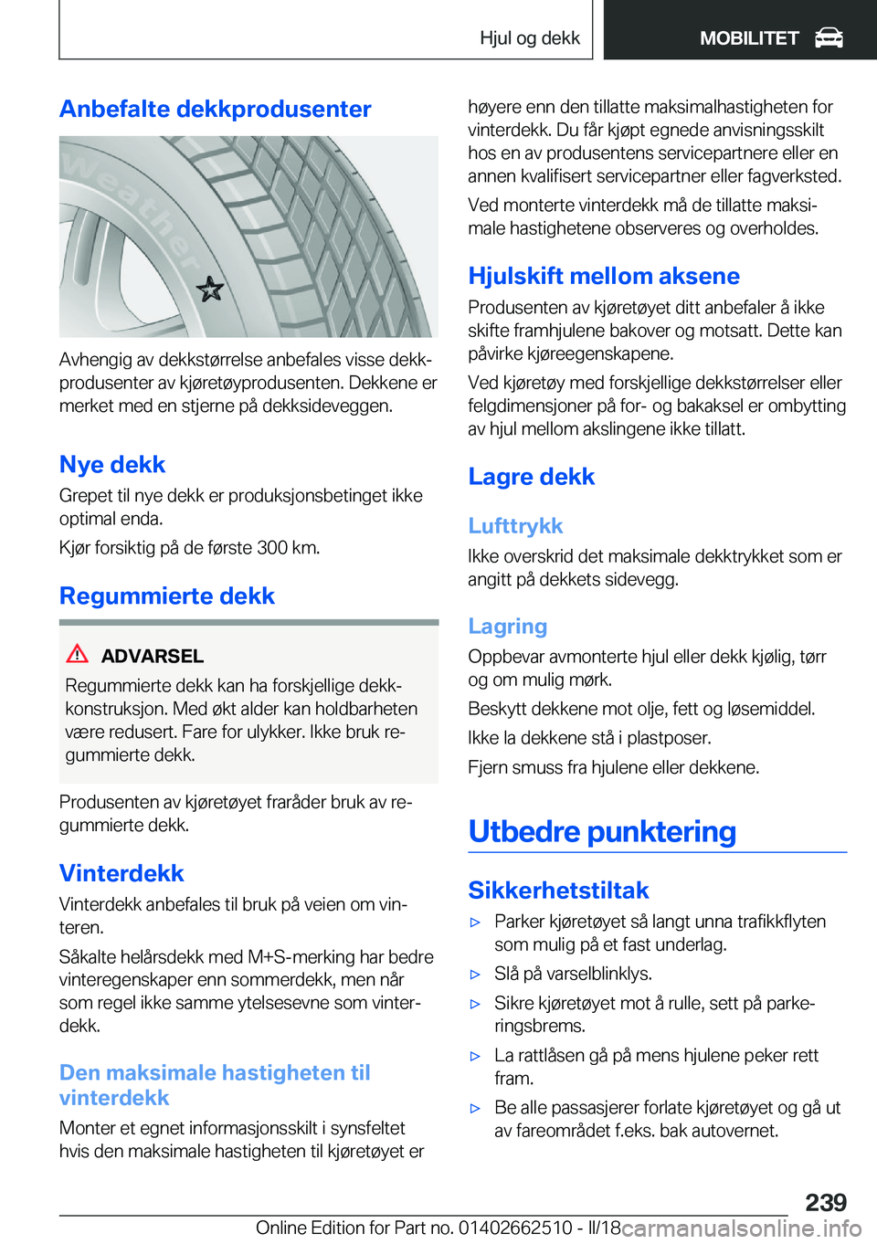 BMW X5 M 2018  InstruksjonsbØker (in Norwegian) �A�n�b�e�f�a�l�t�e��d�e�k�k�p�r�o�d�u�s�e�n�t�e�r
�A�v�h�e�n�g�i�g� �a�v� �d�e�k�k�s�t�