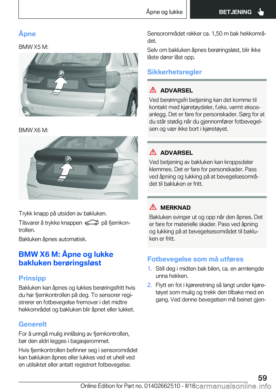 BMW X5 M 2018  InstruksjonsbØker (in Norwegian) �