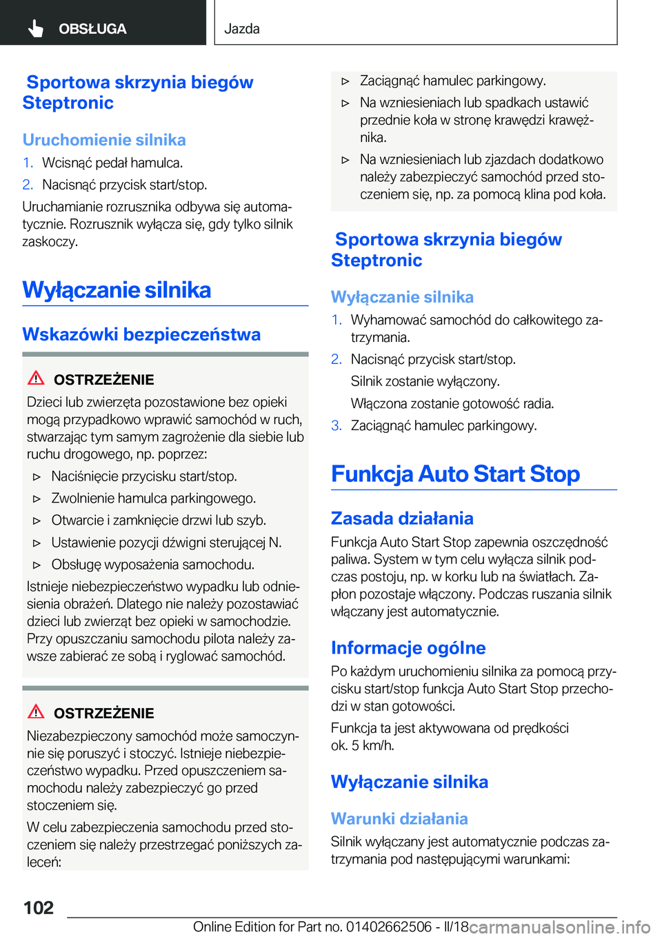 BMW X5 M 2018  Instrukcja obsługi (in Polish) ��S�p�o�r�t�o�w�a��s�k�r�z�y�n�i�a��b�i�e�g�