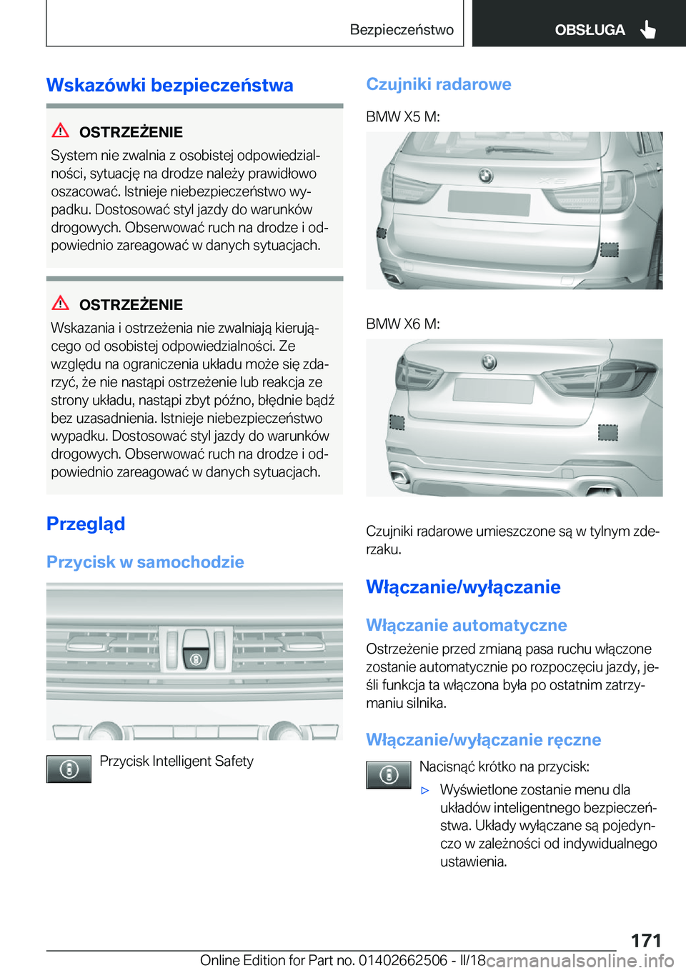 BMW X5 M 2018  Instrukcja obsługi (in Polish) �W�s�k�a�z�