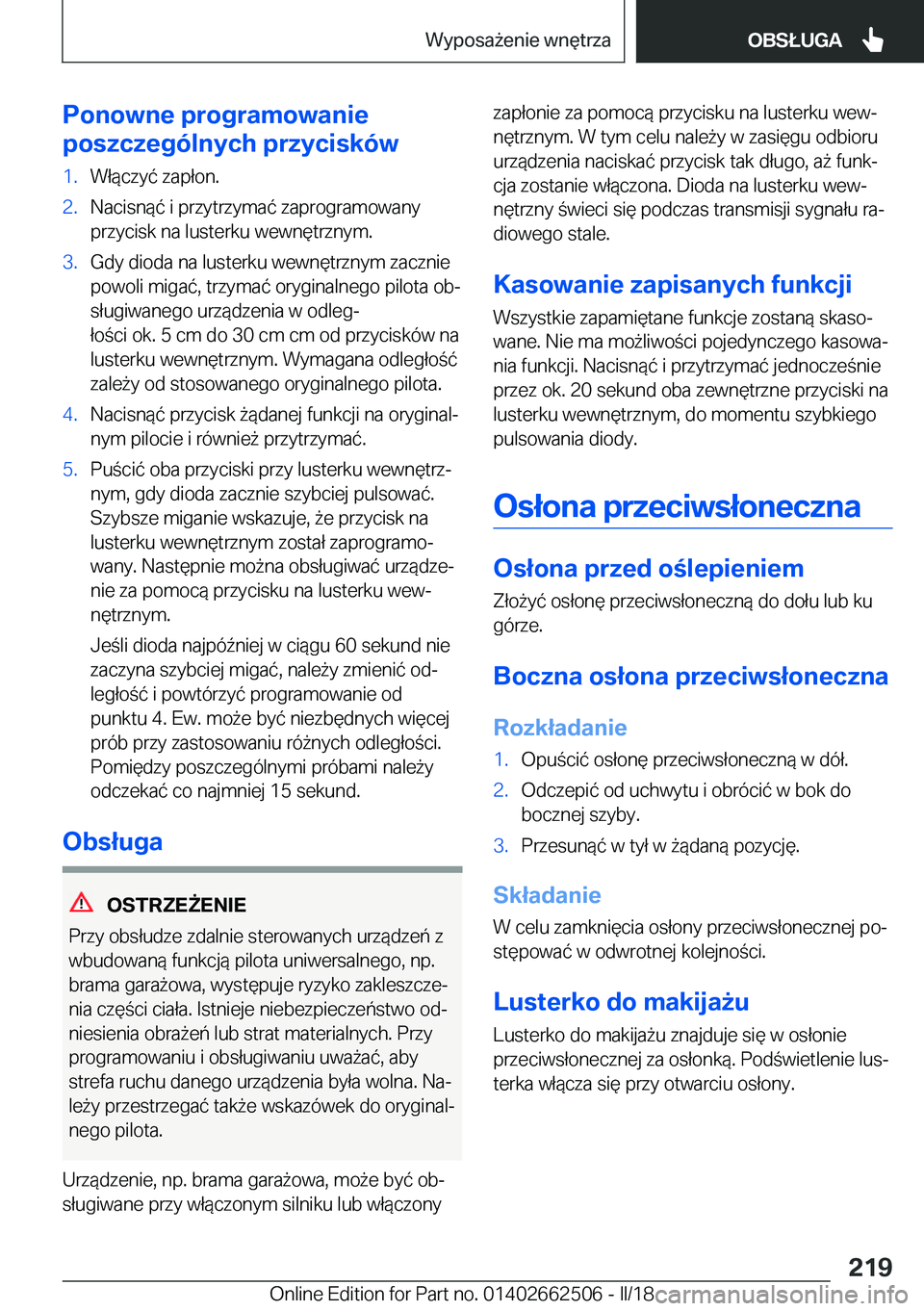 BMW X5 M 2018  Instrukcja obsługi (in Polish) �P�o�n�o�w�n�e��p�r�o�g�r�a�m�o�w�a�n�i�e
�p�o�s�z�c�z�e�g�