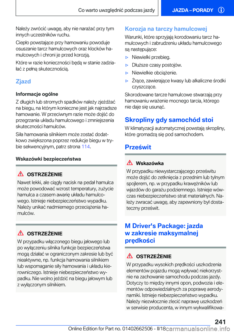 BMW X5 M 2018  Instrukcja obsługi (in Polish) �N�a�l�e 9�y� �z�w�r�