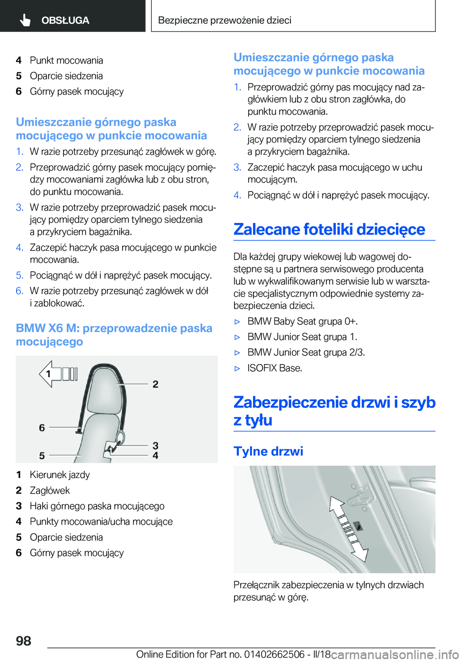 BMW X5 M 2018  Instrukcja obsługi (in Polish) �4�P�u�n�k�t� �m�o�c�o�w�a�n�i�a�5�O�p�a�r�c�i�e� �s�i�e�d�z�e�n�i�a�6�G�