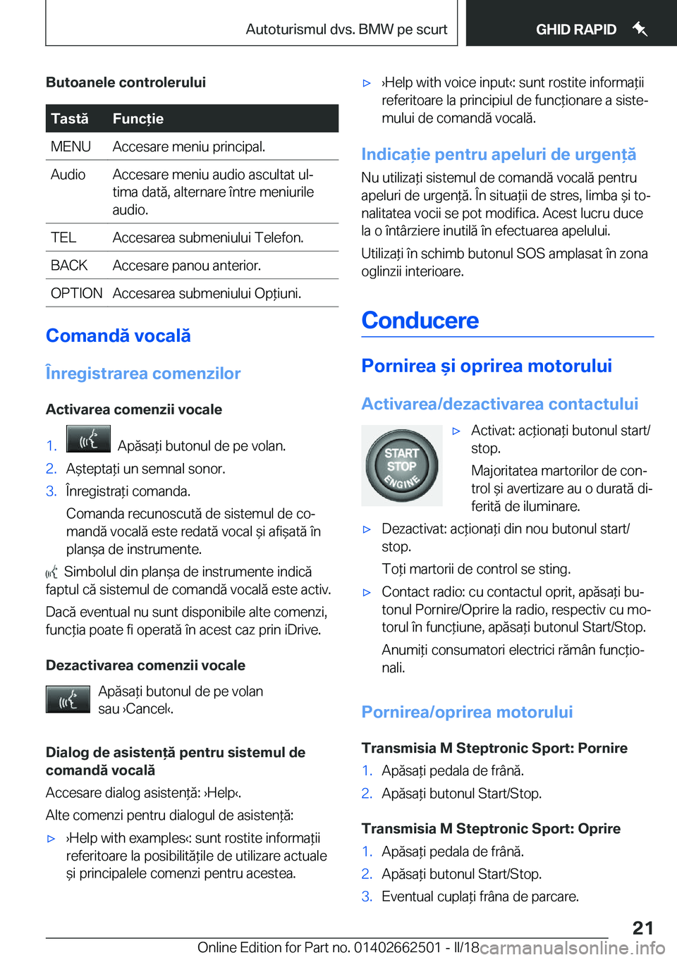 BMW X5 M 2018  Ghiduri De Utilizare (in Romanian) �B�u�t�o�a�n�e�l�e��c�o�n�t�r�o�l�e�r�u�l�u�i�T�a�s�t�
