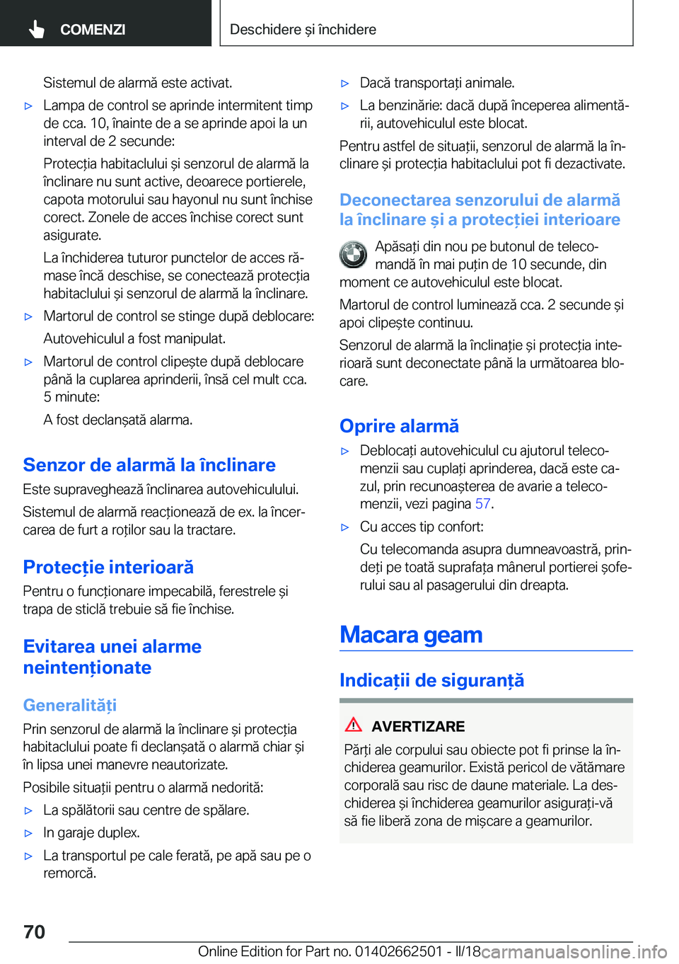 BMW X5 M 2018  Ghiduri De Utilizare (in Romanian) �S�i�s�t�e�m�u�l� �d�e� �a�l�a�r�m�