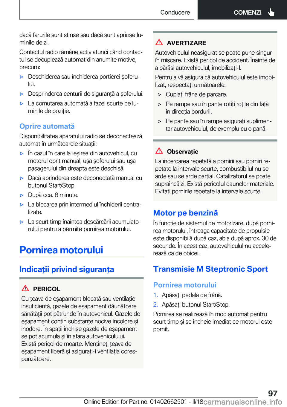 BMW X5 M 2018  Ghiduri De Utilizare (in Romanian) �d�a�c�