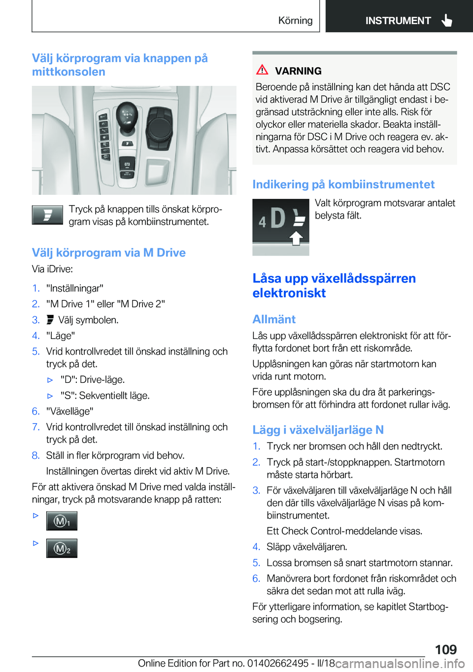 BMW X5 M 2018  InstruktionsbÖcker (in Swedish) �V�ä�l�j��k�