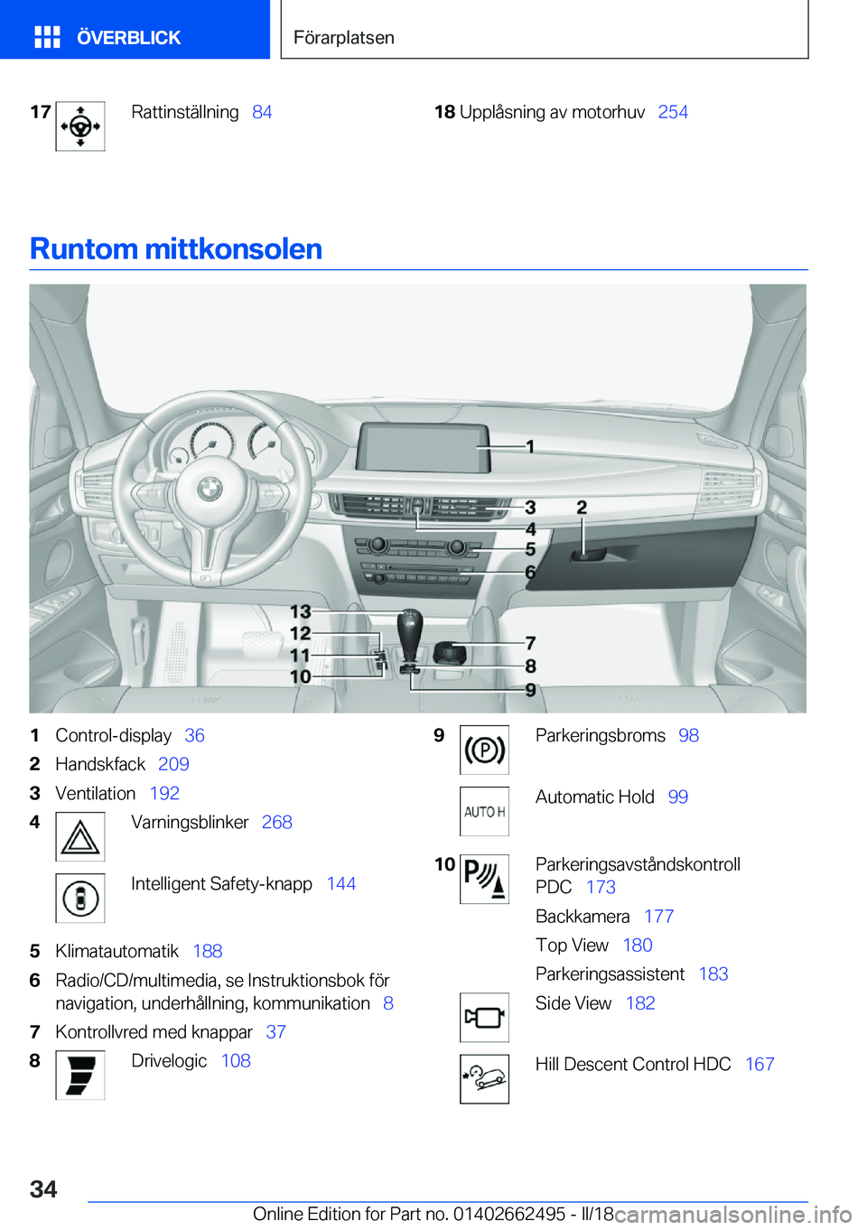BMW X5 M 2018  InstruktionsbÖcker (in Swedish) �1�7�R�a�t�t�i�n�s�t�ä�l�l�n�i�n�g\_�8�4�1�8�U�p�p�l�å�s�n�i�n�g� �a�v� �m�o�t�o�r�h�u�v\_ �2�5�4
�R�u�n�t�o�m��m�i�t�t�k�o�n�s�o�l�e�n
�1�C�o�n�t�r�o�l�-�d�i�s�p�l�a�y\_�3�6�2�H�a�n�d�s�k�f�