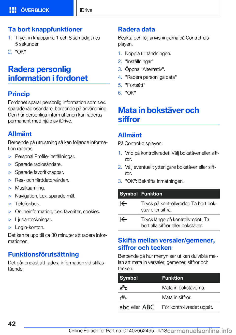 BMW X5 M 2018  InstruktionsbÖcker (in Swedish) �T�a��b�o�r�t��k�n�a�p�p�f�u�n�k�t�i�o�n�e�r�1�.�T�r�y�c�k� �i�n� �k�n�a�p�p�a�r�n�a� �1� �o�c�h� �8� �s�a�m�t�i�d�i�g�t� �i� �c�a�5� �s�e�k�u�n�d�e�r�.�2�.�"�O�K�"
�R�a�d�e�r�a��p�e�r�s�o�