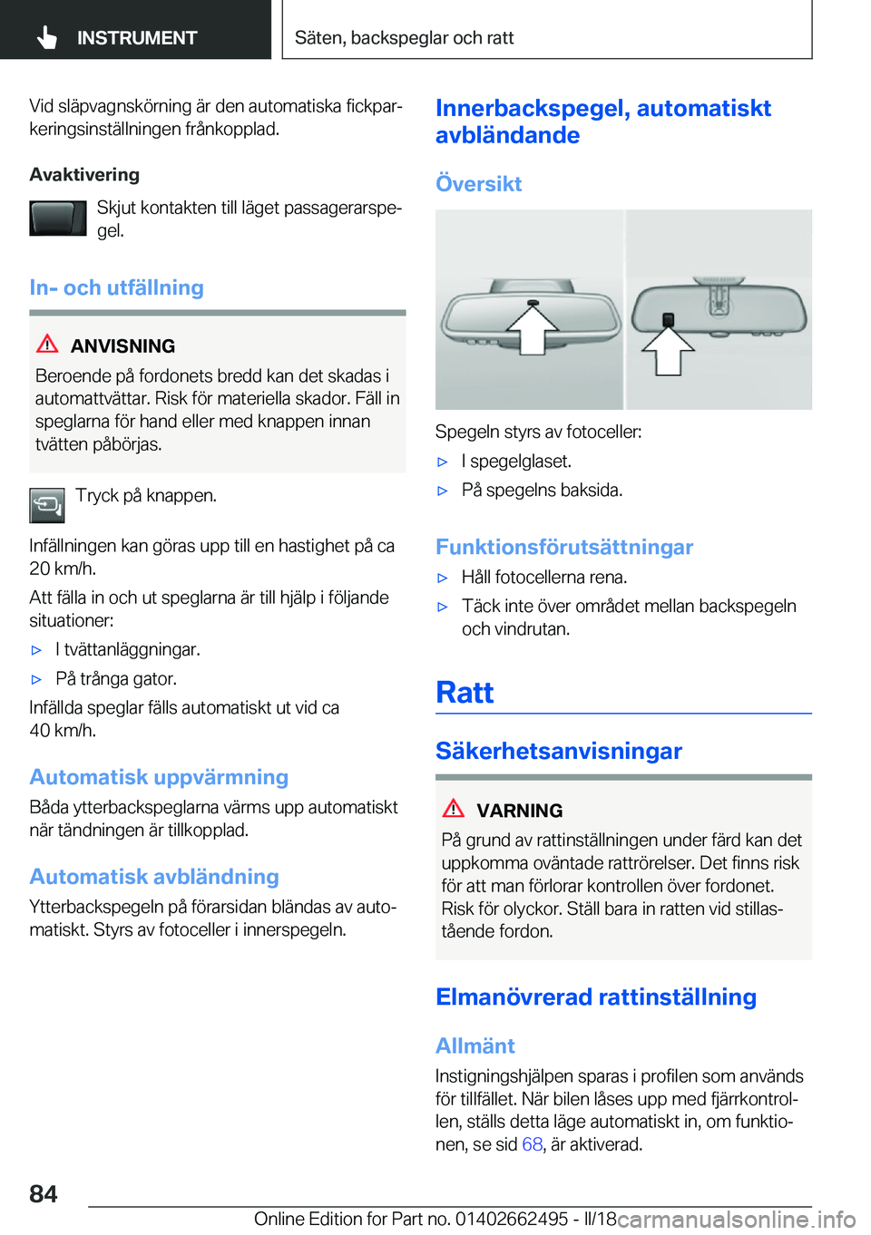 BMW X5 M 2018  InstruktionsbÖcker (in Swedish) �V�i�d� �s�l�ä�p�v�a�g�n�s�k�