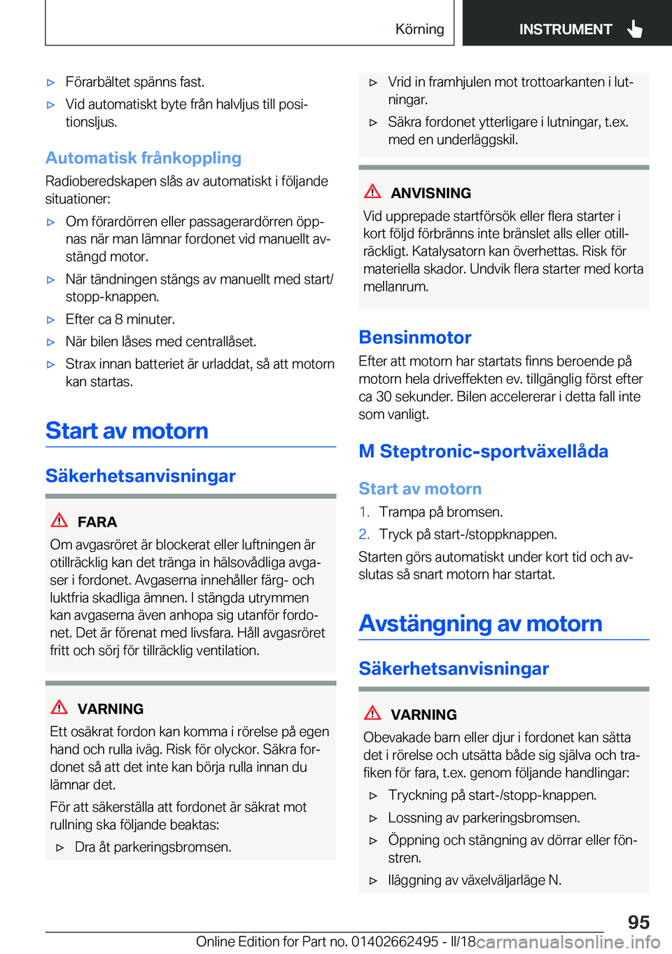 BMW X5 M 2018  InstruktionsbÖcker (in Swedish) 'x�F�