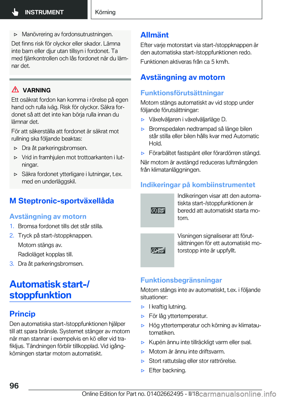 BMW X5 M 2018  InstruktionsbÖcker (in Swedish) 'x�M�a�n�