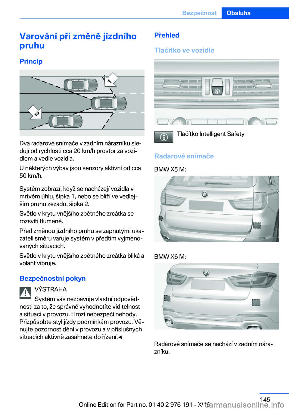 BMW X5 M 2017  Návod na použití (in Czech) �V�a�r�o�v�