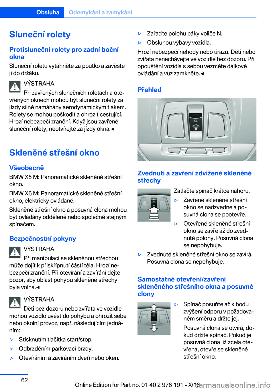 BMW X5 M 2017  Návod na použití (in Czech) �S�l�u�n�e�č�n�
