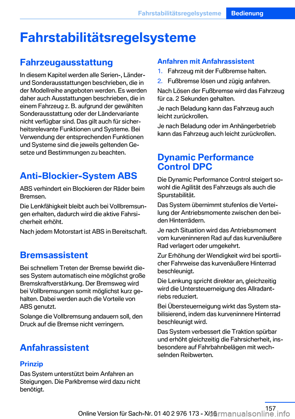 BMW X5 M 2017  Betriebsanleitungen (in German) �F�a�h�r�s�t�a�b�i�l�i�t�