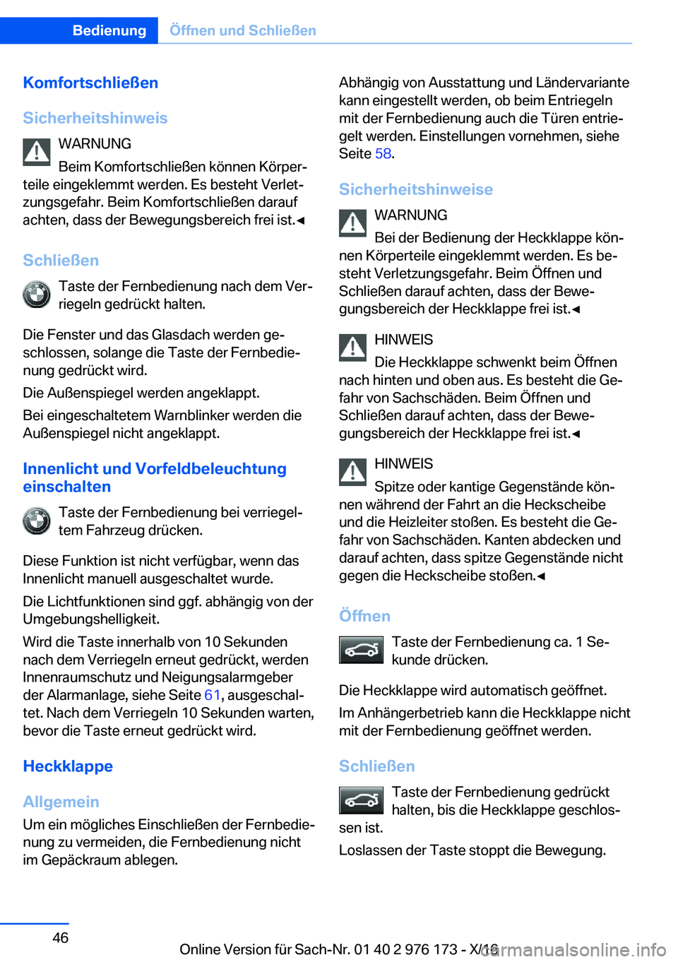 BMW X5 M 2017  Betriebsanleitungen (in German) �K�o�m�f�o�r�t�s�c�h�l�i�e�