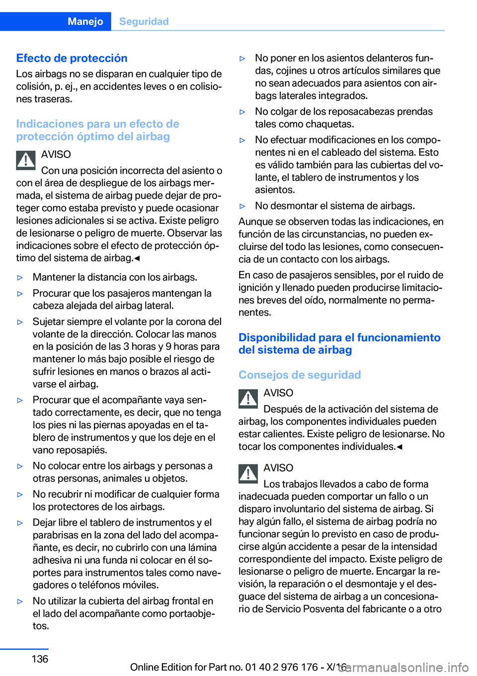 BMW X5 M 2017  Manuales de Empleo (in Spanish) �E�f�e�c�t�o��d�e��p�r�o�t�e�c�c�i�
