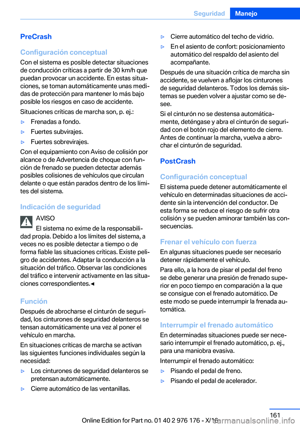 BMW X5 M 2017  Manuales de Empleo (in Spanish) �P�r�e�C�r�a�s�h
�C�o�n�f�i�g�u�r�a�c�i�