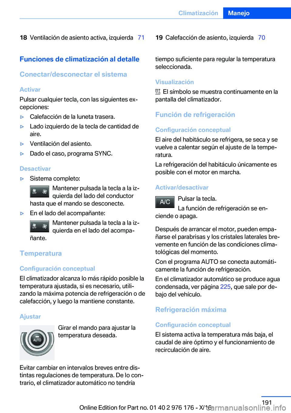 BMW X5 M 2017  Manuales de Empleo (in Spanish) �1�8�V�e�n�t�i�l�a�c�i�