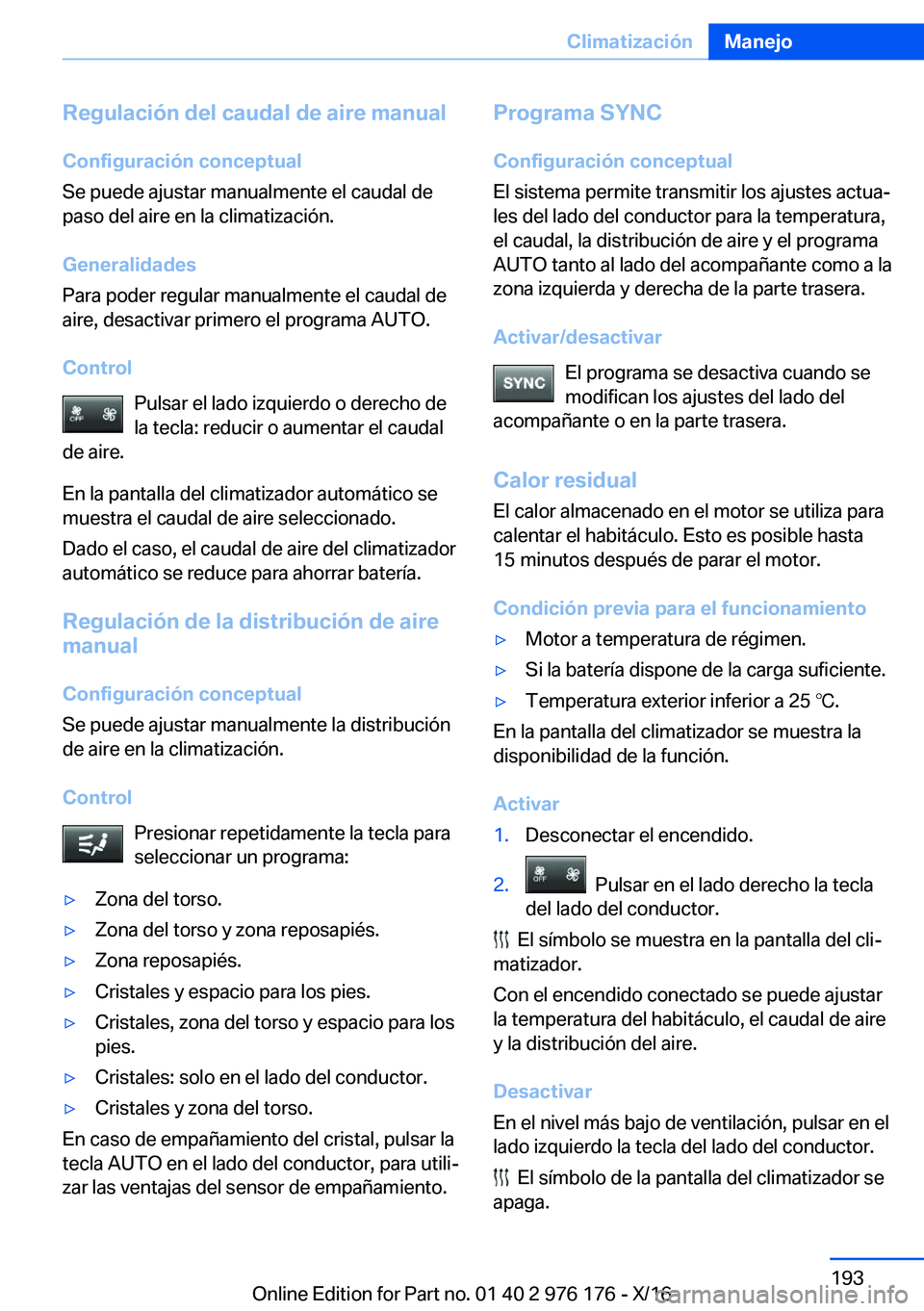 BMW X5 M 2017  Manuales de Empleo (in Spanish) �R�e�g�u�l�a�c�i�