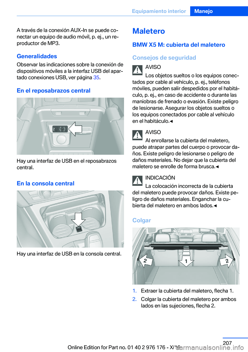 BMW X5 M 2017  Manuales de Empleo (in Spanish) �A� �t�r�a�v�é�s� �d�e� �l�a� �c�o�n�e�x�i�