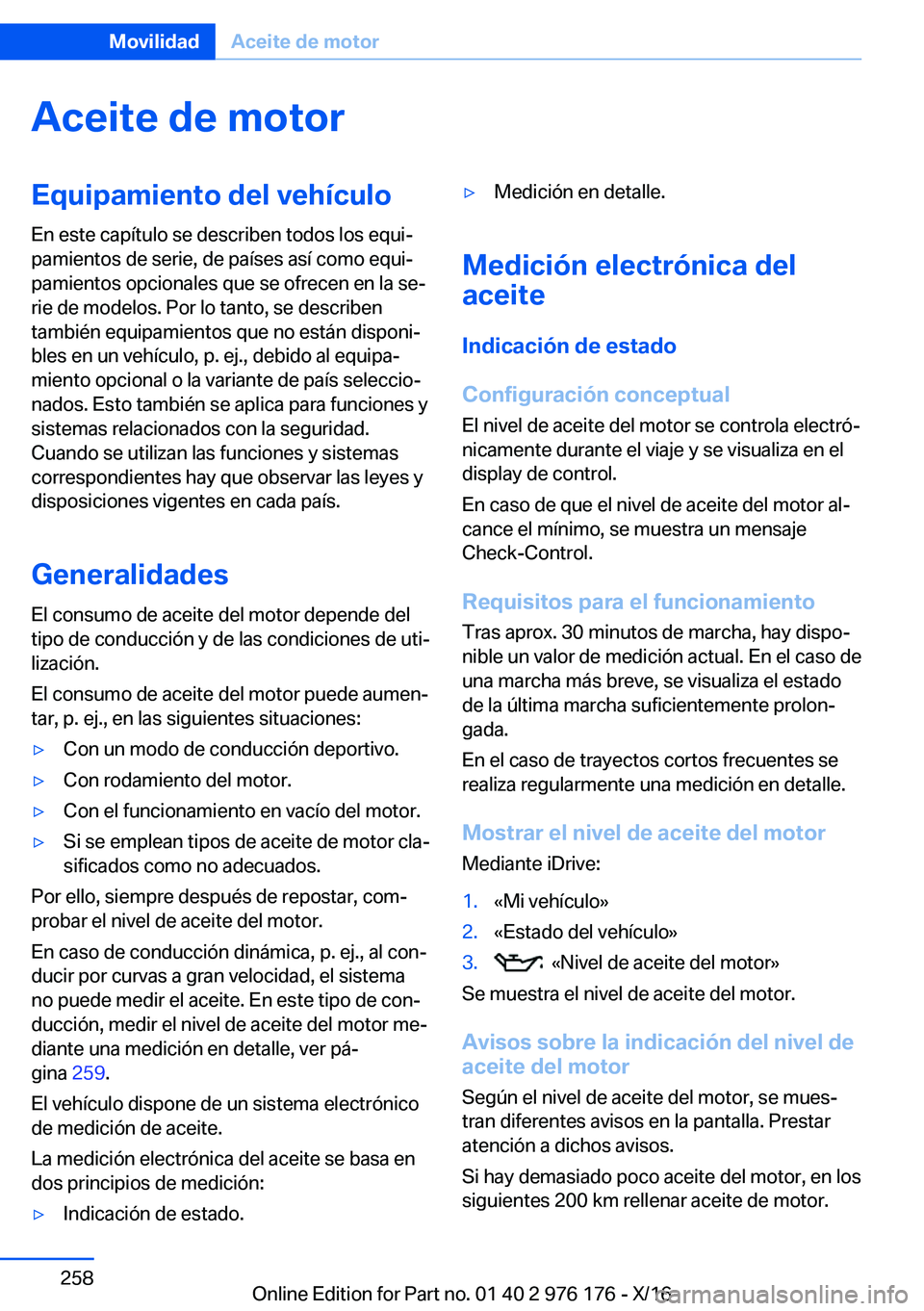 BMW X5 M 2017  Manuales de Empleo (in Spanish) �A�c�e�i�t�e��d�e��m�o�t�o�r�E�q�u�i�p�a�m�i�e�n�t�o��d�e�l��v�e�h�