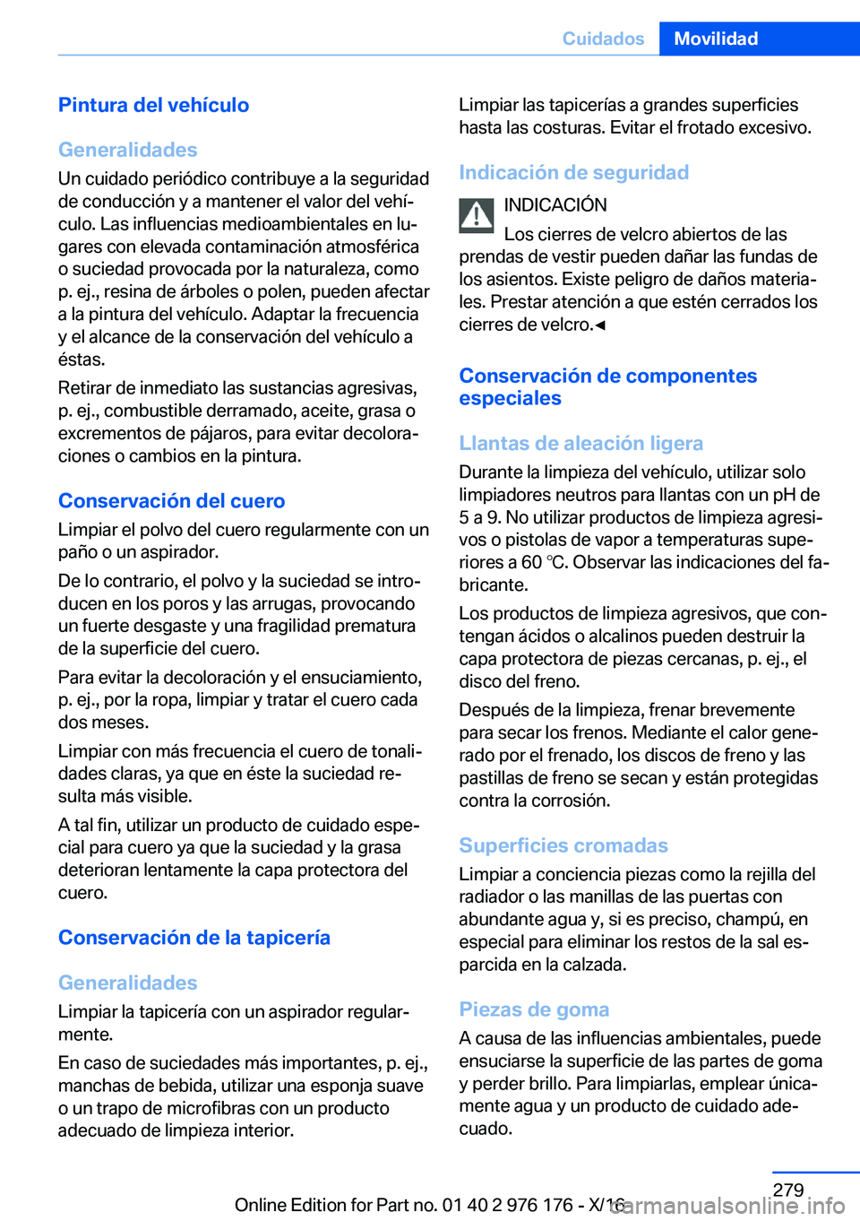 BMW X5 M 2017  Manuales de Empleo (in Spanish) �P�i�n�t�u�r�a��d�e�l��v�e�h�