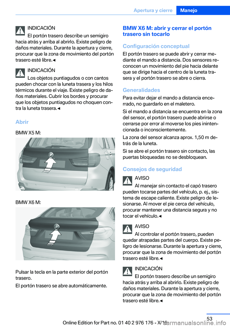 BMW X5 M 2017  Manuales de Empleo (in Spanish) �I�N�D�I�C�A�C�I�