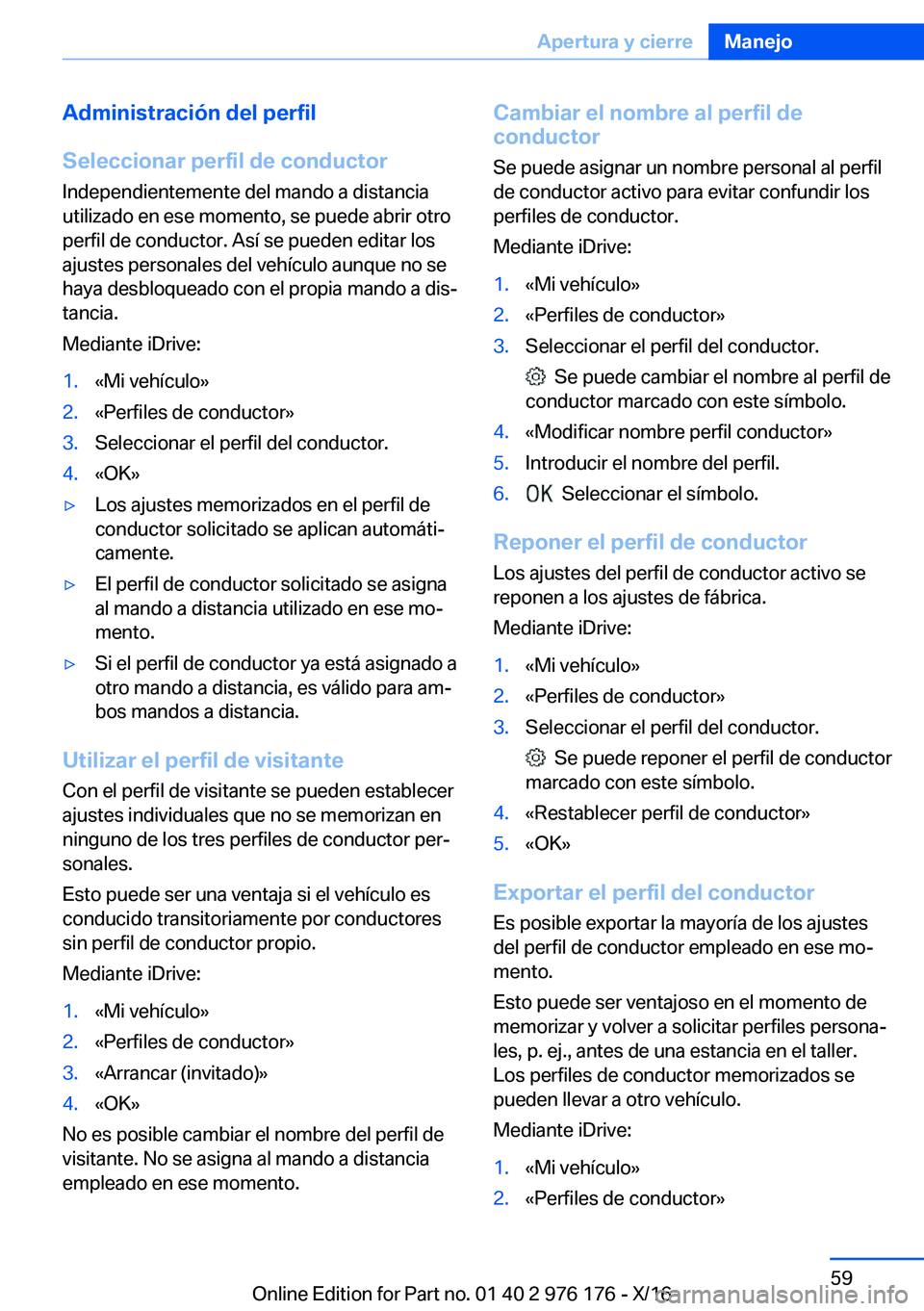 BMW X5 M 2017  Manuales de Empleo (in Spanish) �A�d�m�i�n�i�s�t�r�a�c�i�