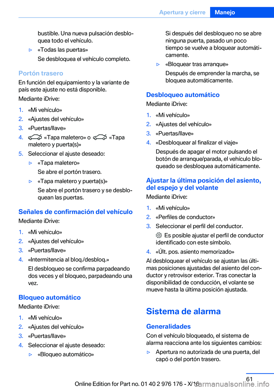 BMW X5 M 2017  Manuales de Empleo (in Spanish) �b�u�s�t�i�b�l�e�.� �U�n�a� �n�u�e�v�a� �p�u�l�s�a�c�i�