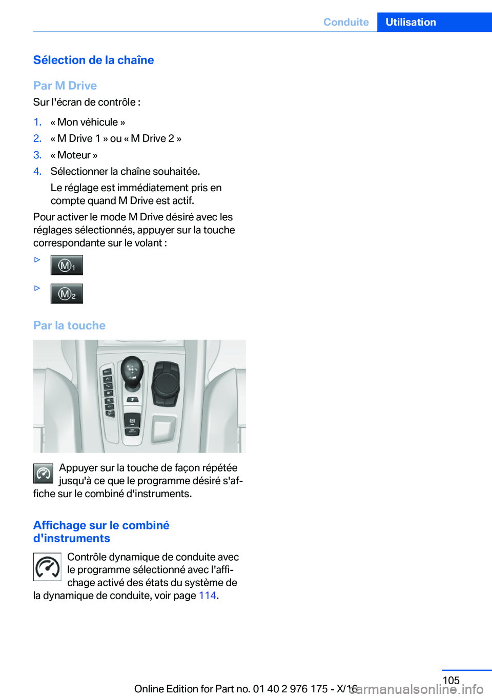 BMW X5 M 2017  Notices Demploi (in French) �S�é�l�e�c�t�i�o�n��d�e��l�a��c�h�a�