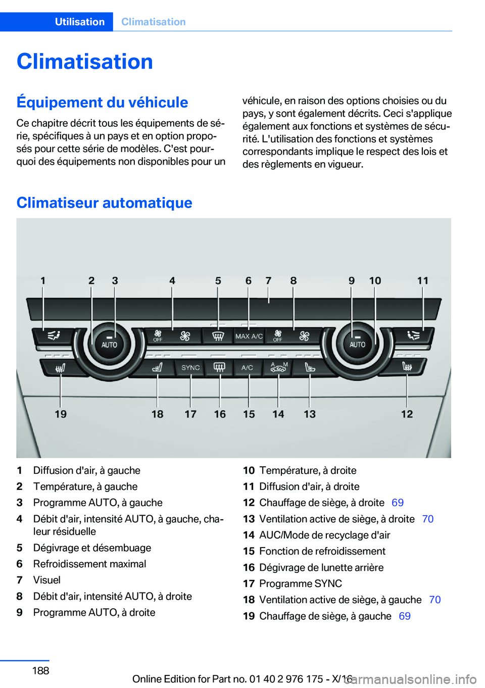 BMW X5 M 2017  Notices Demploi (in French) �C�l�i�m�a�t�i�s�a�t�i�o�n�
