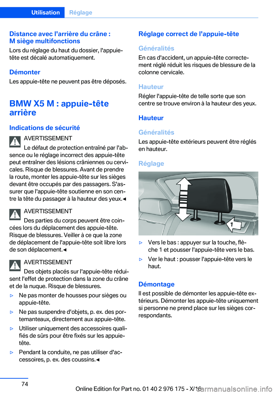 BMW X5 M 2017  Notices Demploi (in French) �D�i�s�t�a�n�c�e��a�v�e�c��l�'�a�r�r�i�è�r�e��d�u��c�r�