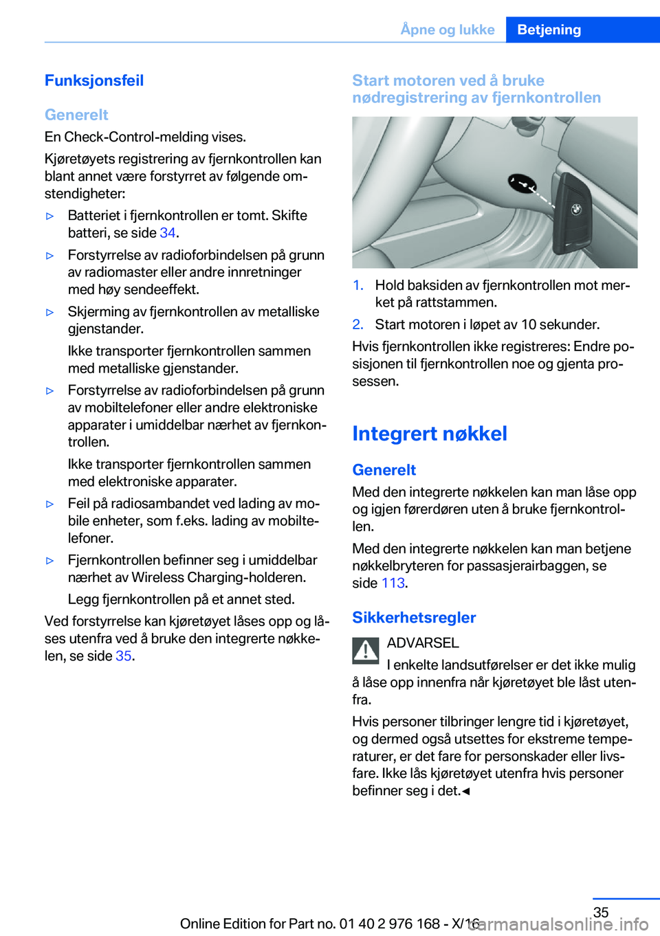 BMW X5 M 2017  InstruksjonsbØker (in Norwegian) �F�u�n�k�s�j�o�n�s�f�e�i�l
�G�e�n�e�r�e�l�t �E�n� �C�h�e�c�k�-�C�o�n�t�r�o�l�-�m�e�l�d�i�n�g� �v�i�s�e�s�.
�K�j�