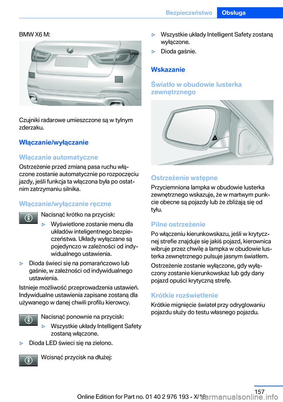 BMW X5 M 2017  Instrukcja obsługi (in Polish) �B�M�W� �X�6� �M�:
�C�z�u�j�n�i�k�i� �r�a�d�a�r�o�w�e� �u�m�i�e�s�z�c�z�o�n�e� �s�