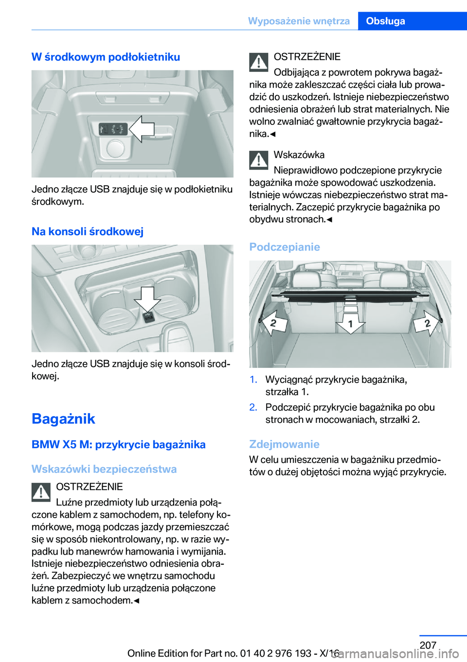 BMW X5 M 2017  Instrukcja obsługi (in Polish) �W��r�o�d�k�o�w�y�m��p�o�d�ł�o�k�i�e�t�n�i�k�u
�J�e�d�n�o� �z�ł�